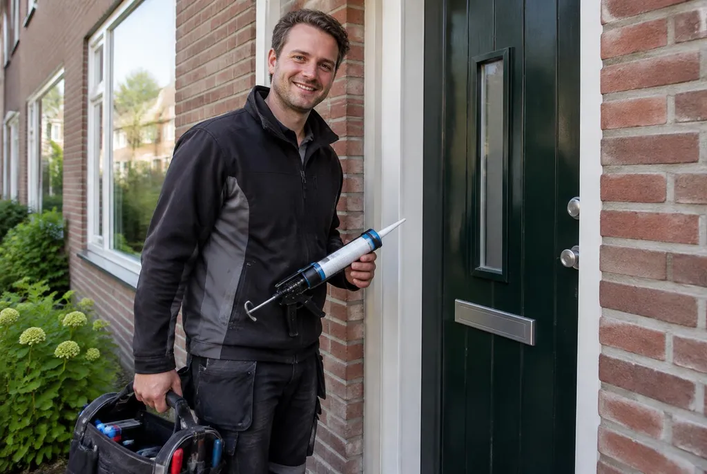 Vakman van Kitbedrijf Spakenburg bij de voordeur van een woning